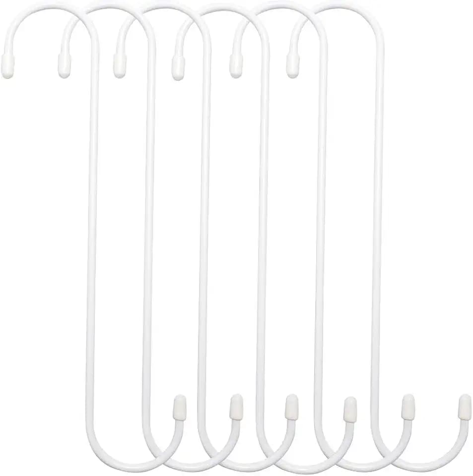 ESFUN 6 Pack 12 inch Extra Large S Hooks White Heavy Duty Plant Hanging Hooks Long S Shaped Extension Hooks for Kitchenware,Utensils,Pergola,Closet,Flower Basket,Garden,Patio,Indoor Outdoor Uses