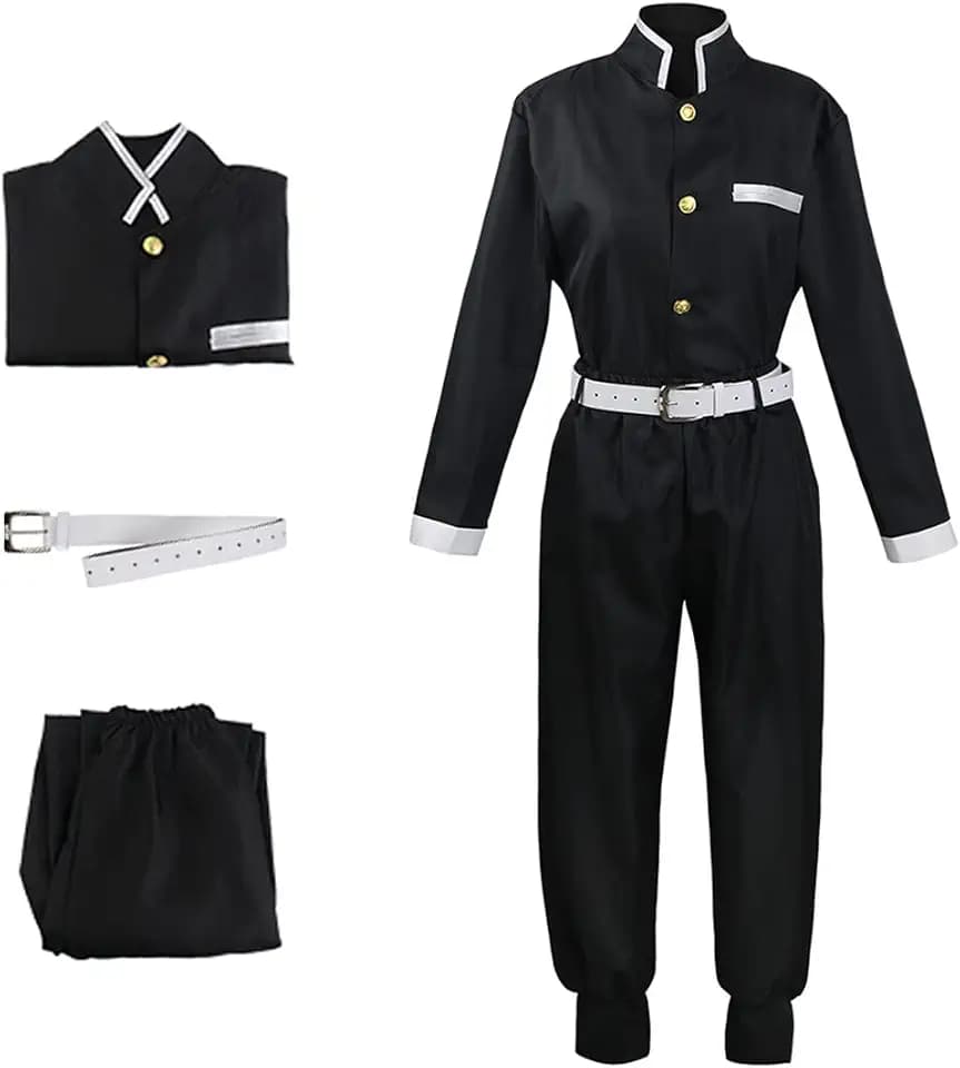 UZAIN Mens Cosplay Costume Japanese Anime Cosplay Black Team Uniform Kimonos Outfit With Belt