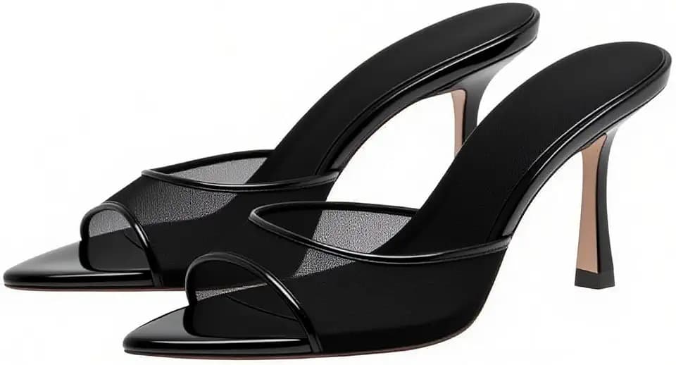 YIYA Women's Open Pointed Peep Toe Mules Kitten Heels Stiletto High Heels Slide Sandals Summer Slip On Backless Dress Spring Summer Pumps Shoes