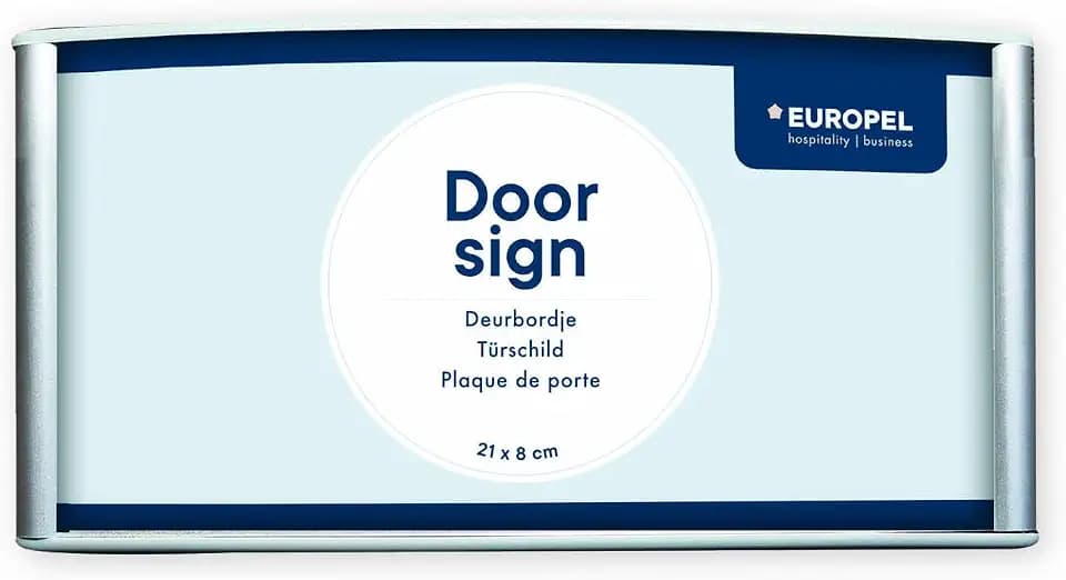 Europel Türschild einfach und elegant, leicht gewölbt 21X8cm. Schrauben oder kleben, Quer- oder Hochformat, PVC-Entspiegelte Abdeckscheibe, Farbe silber, inkl. Montagematerial, 355505, 21x8 cm