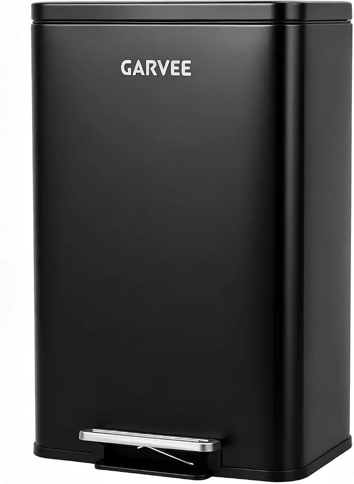 Garvee Kitchen Trash Can, 13 Gallon/50L Stainless Steel Garbage Can with Quiet Soft-Close Lid, Foot Pedal & Removable Inner Bucket, Rectangular Step Waste Bin for Living Room Office Bedroom, Black