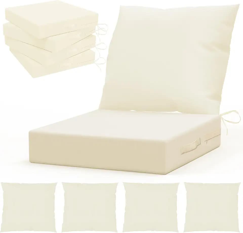 L’AGRATY Outdoor Chair Cushions for Patio Furniture：24" x 24" Deep Seat Cushions with Backrest for Couch Sofa Chair - Waterproof Fade-Resistant Patio Cushion (Set of 4,Ivory)