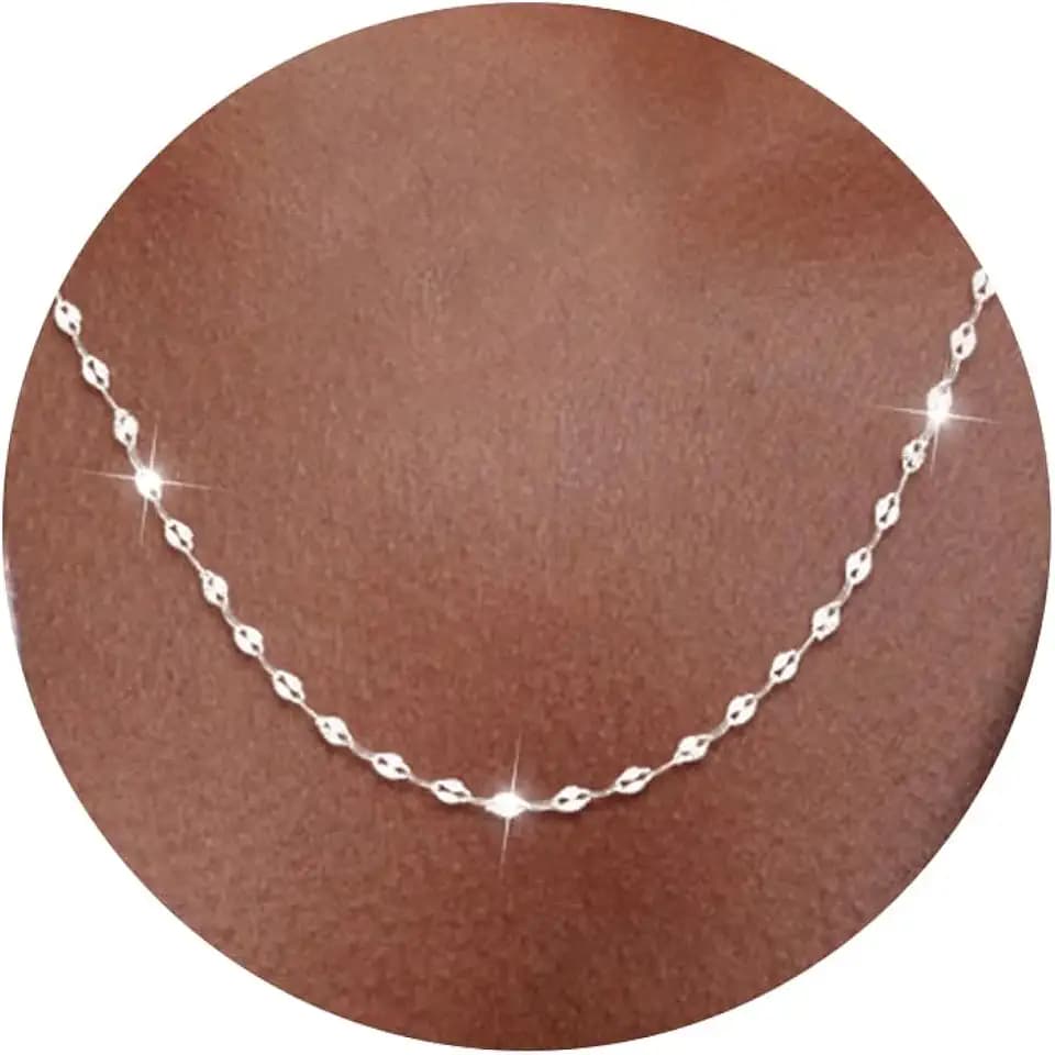 Carffordo 925 Sterling Silver Chain Necklace, Lip Link Necklace for Women