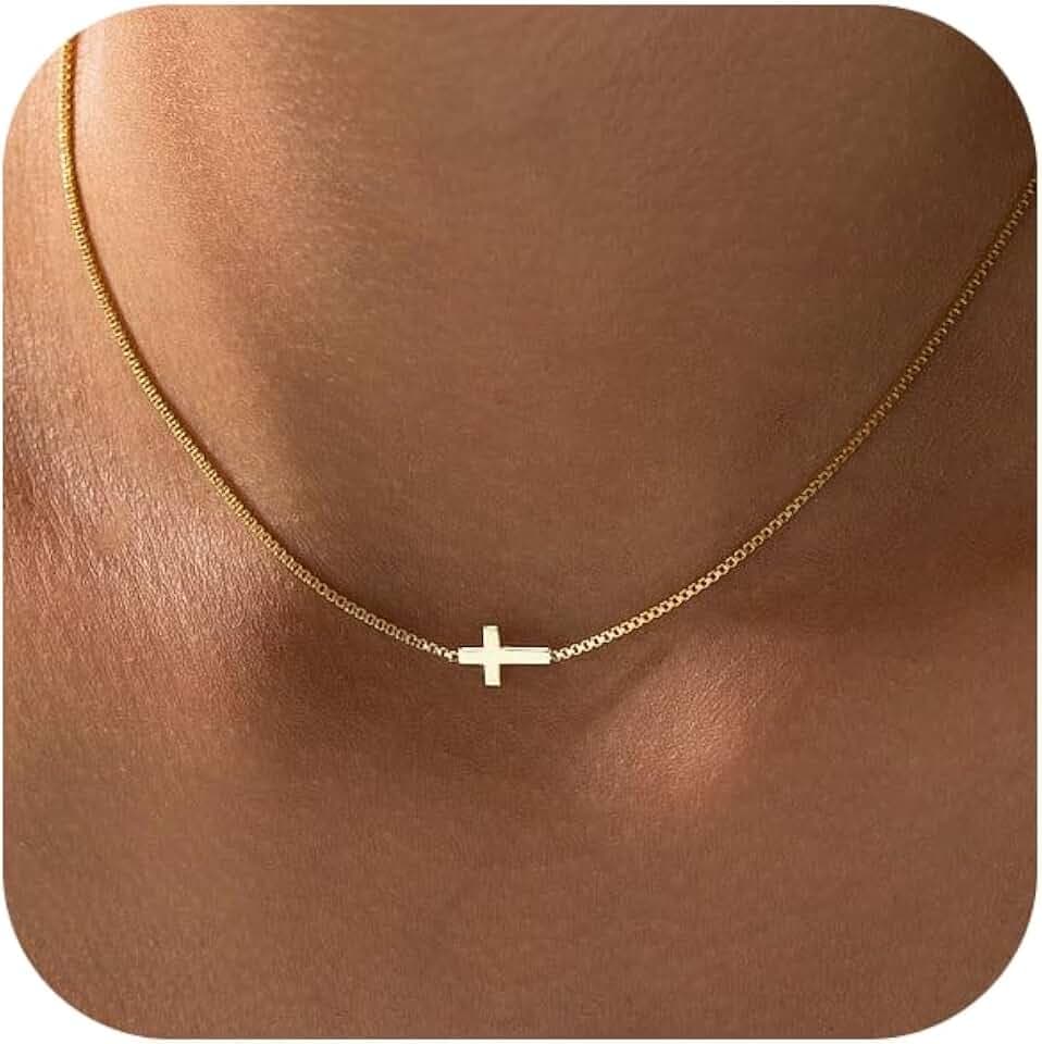 Bheop Cross Necklace for Women, 14K Gold Silver Choker Pendant Necklace