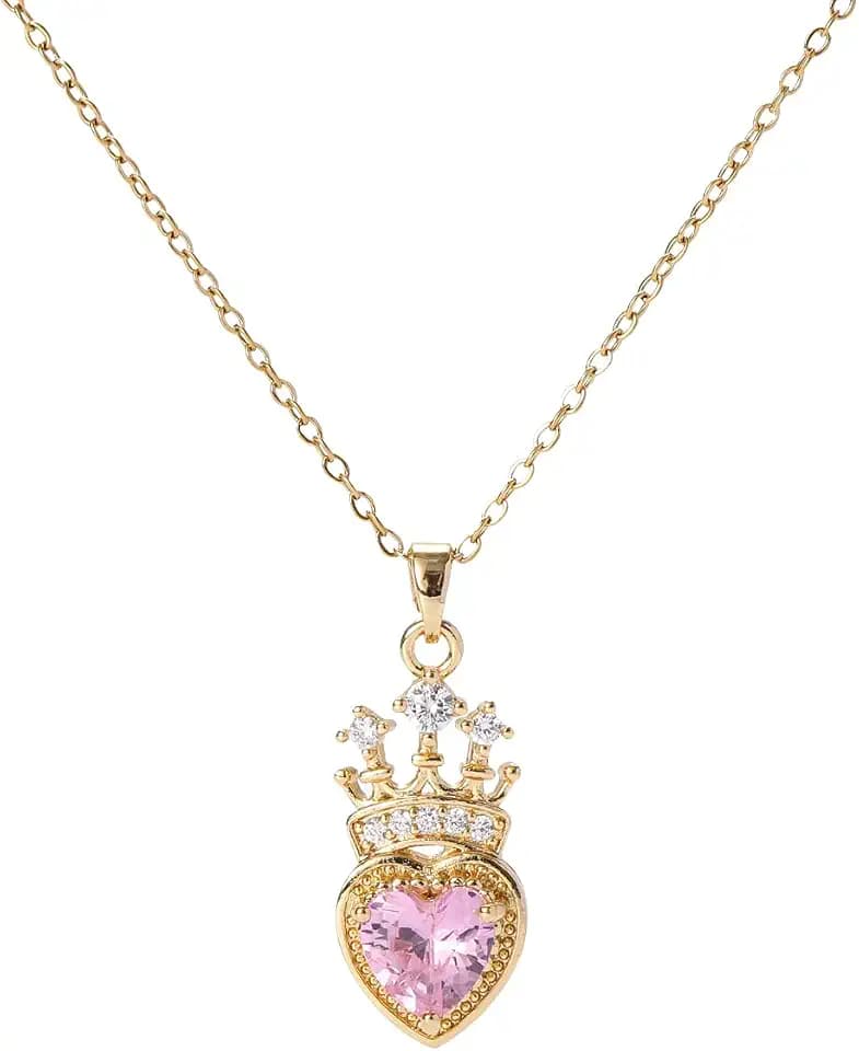 Crystal Birthstone Pendant Necklace, Gold Plated Chain, Cubic Zirconia Necklace,Dainty Baroque Necklace,Women's Valentines Day Mothers Day Christmas Birthday Gifts