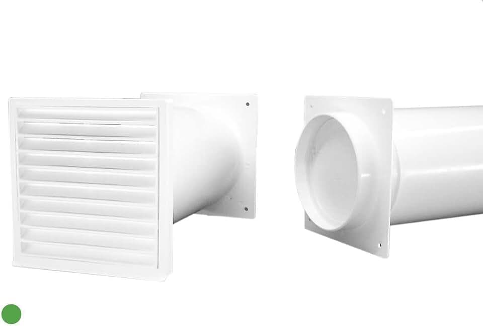 Mauerkasten + Außengitter weiß, Wandmontage, Wandhaube, 300 m³/h, Metall, LED, Drucktaste, Rückstauklappe, Außengitter, leise (quiet), 110 mm, 485 mm