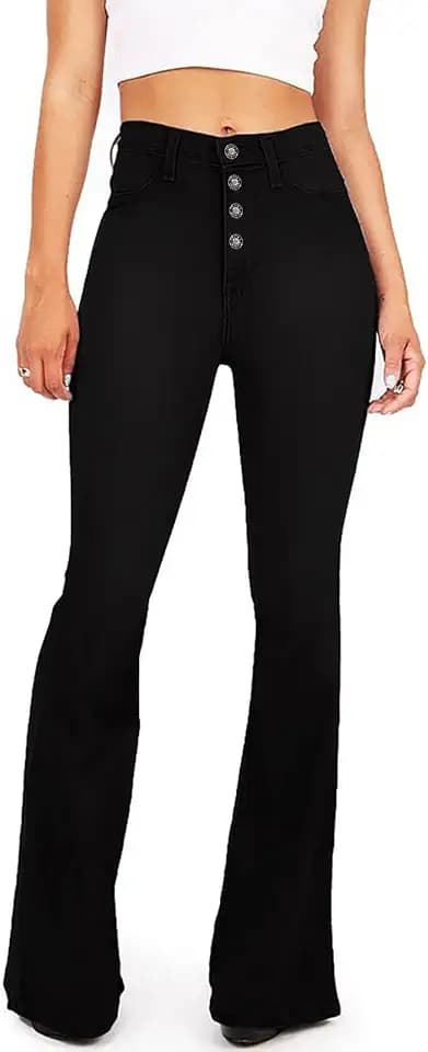 BISUAL Women's Fashion High Rise Jeans Slimming Wide Leg Stretch Denim Flare Bellbottom Jeans