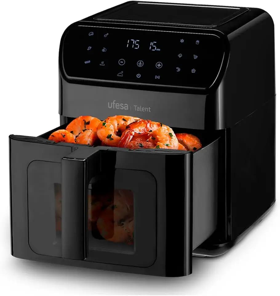 Ufesa Talent Heißluftfritteuse ohne Öl | 6,5L | AirFryer mit 13 Programme, 1500 W, Timer, Temperatur 200 °C, Fenster und Innenlicht, BPA- und PFOA-frei, 6,5 L | Schwarz