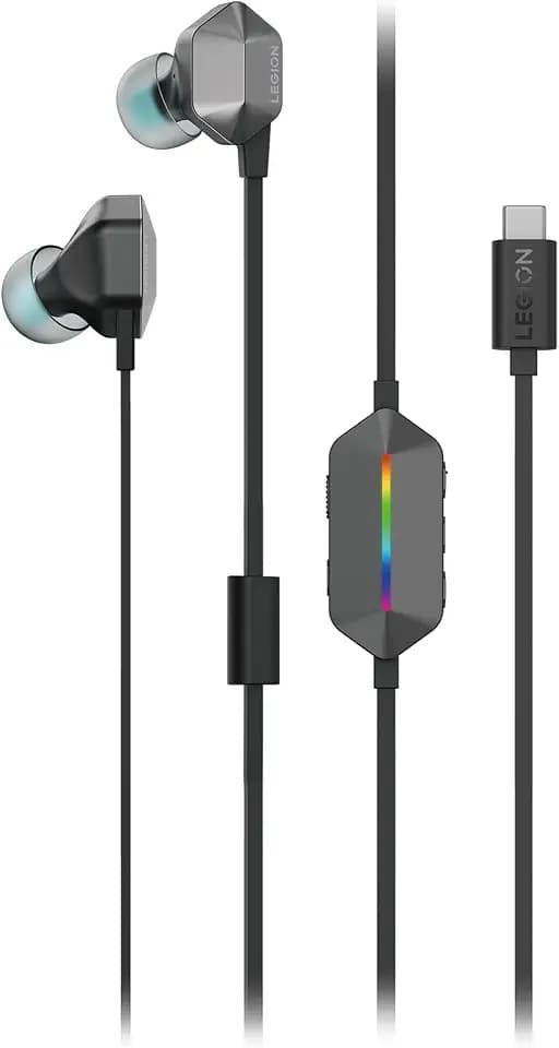 Lenovo Legion RGB Gaming in-Ear Headphones with USB-C E510-7.1 Surround Sound, Hi-Res Audio, in-Line Controller with RGB Lights - Compatible with PC, Tablet, Phone