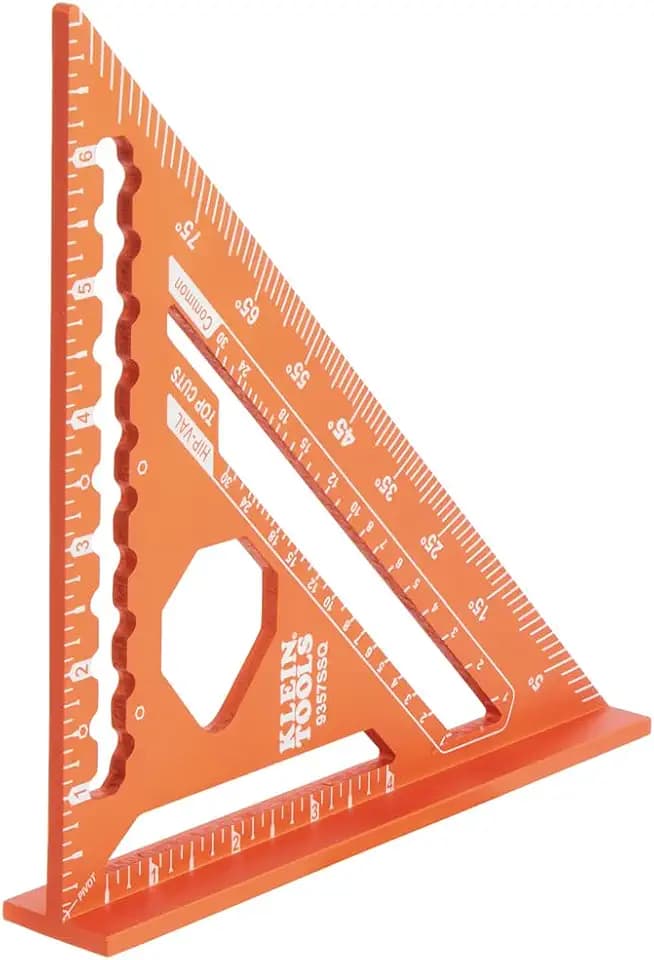 Klein Tools 9357SSQ Rafter Square, 7-Inch, Double Laser Etched Aluminum, Multi-Functional, Carpenter Measuring Layout Tool, Triangle Ruler for Woodworking