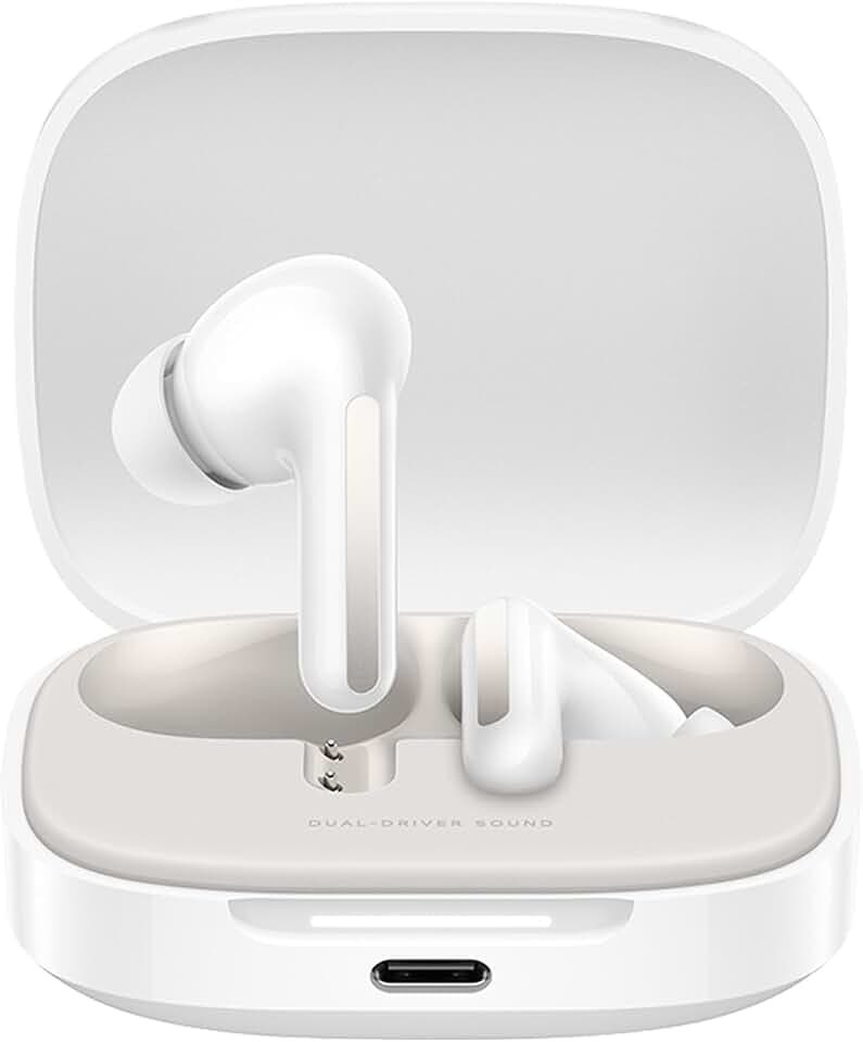 XIAOMI Redmi Buds 6 – Kabellose Bluetooth-In-Ear-Kopfhörer, Dual-Treiber, immersiver Sound, 49 dB aktive Geräuschunterdrückung, bis zu 10h+42h Akkulaufzeit, IP54, Weiß