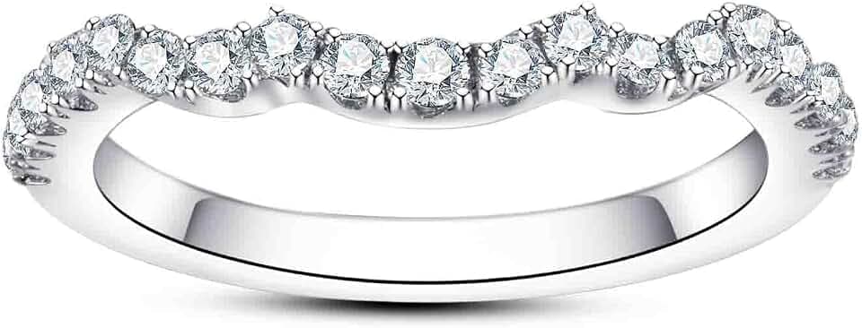 Moissanite Wedding Band Half Eternity Rings D Color VVS1 Clarity Round Cut Ring Enhancer S925 Sterling Silver Curved Stackable Anniversary Bands for Women with Certificate