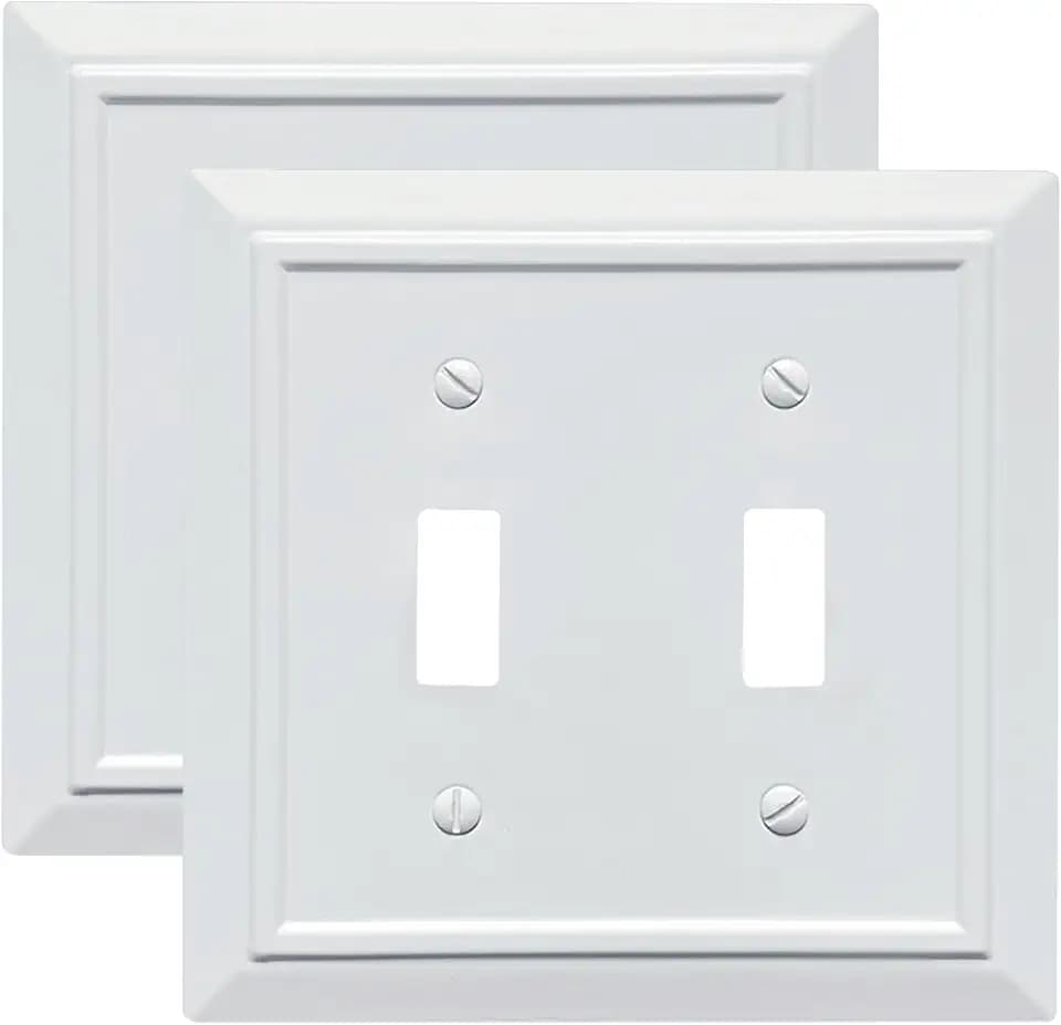 Classic Architecture Wall Plates,Light Switch covers, Electrical Outlet Covers, Duplex receptacle wall plates,Mid Size Bamboo Fiber Material Switch plates Pure White (2 Gang Toggle 2PK)