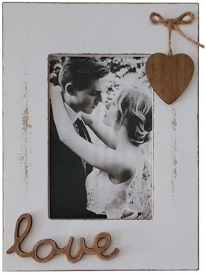 Rustic Wooden Love Picture Frames with Heart 4x6 Vertical