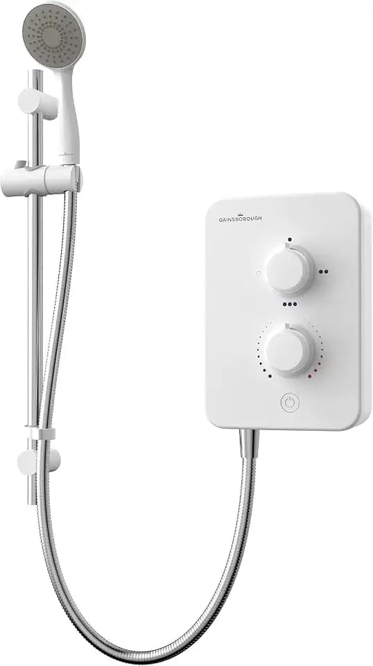 Gainsborough Schlanke Mono-Dusche, 8,5 kW, elektrische Dusche, weiß, einzelner Strahlmodus, verstellbarer Handteil mit Schlauch, Reinigungsdüsen, IPX4