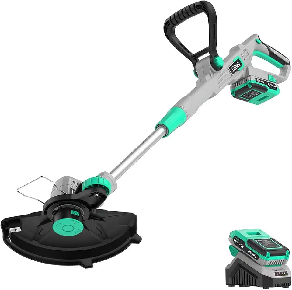 Litheli 20V Cordless String Trimmer and Edger, 12" Electric Weed Wacker with Auto Line Feed, Includes 2.0Ah Battery and Charger.