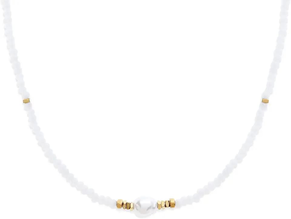 Freshwater Pearl Colorful Gemstone Beaded Stack Choker Necklaces for Women, Handmade Golden Flat Beads Stackable Necklace Fashion Jewelry Gift.
