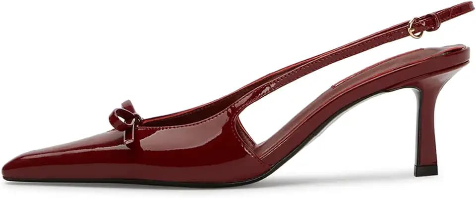 Mattiventon Red Kitten Heels Closed Toe Slingback Heels with Bow