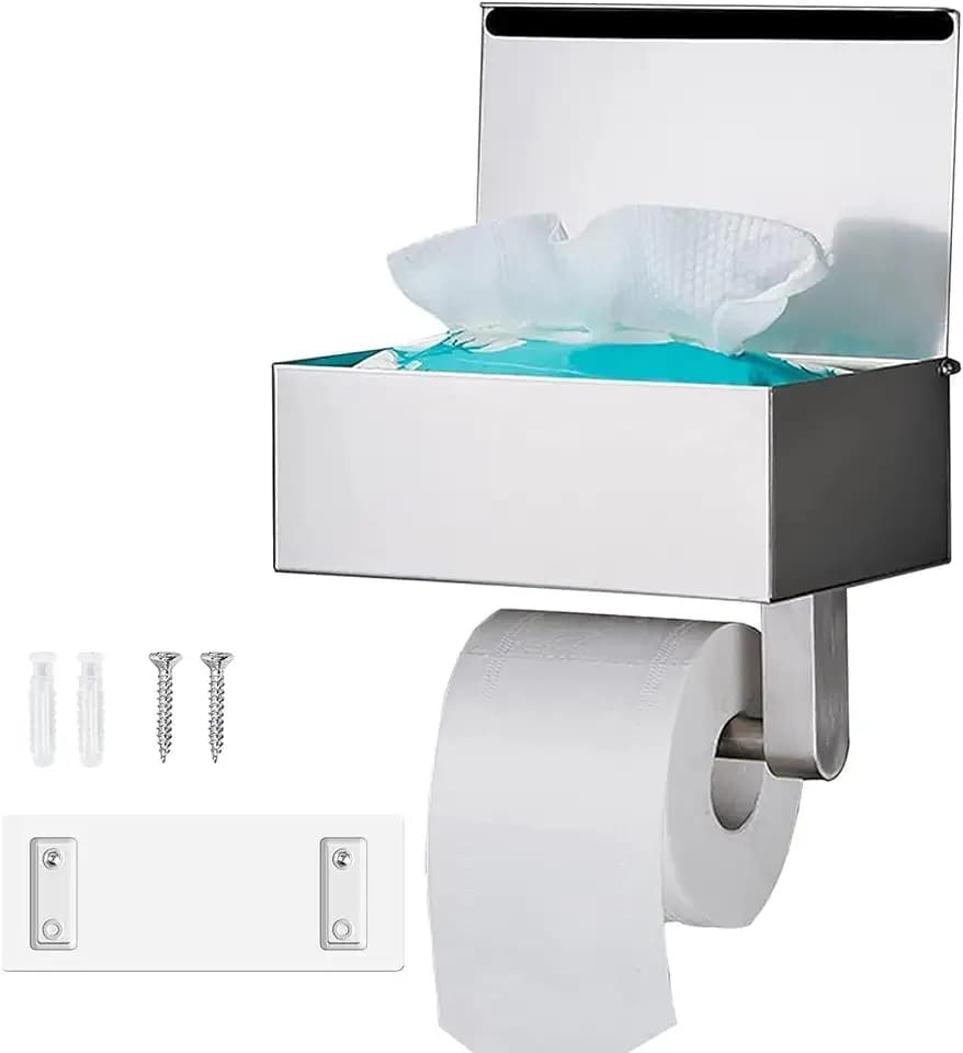Toilettenpapierhalter Ohne Bohren - GUIGUZI Edelstahl Brushed Silver Klopapierhalter mit Ablage - Toilettenpapierhalter Mit Feuchttücherbox - 20*15*13cm Großformat WC Papier Halterung