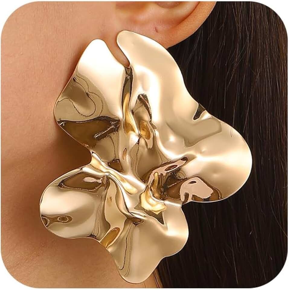 Big Chunky Gold Large Silver Earrings for Women Trendy Unique Statement