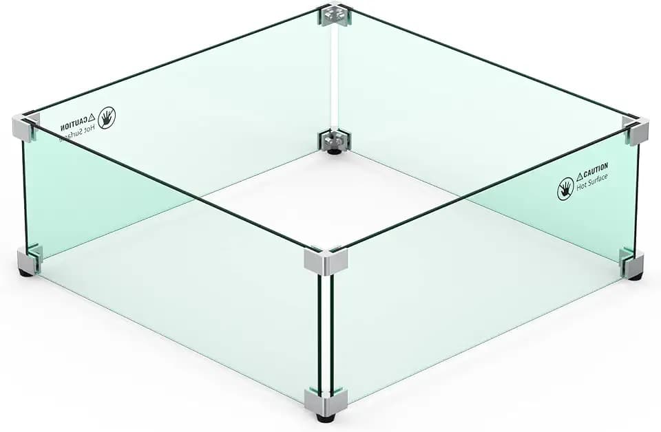 Skyflame Glass Wind Guard for Fire Pit Square, 18"x18"x6"