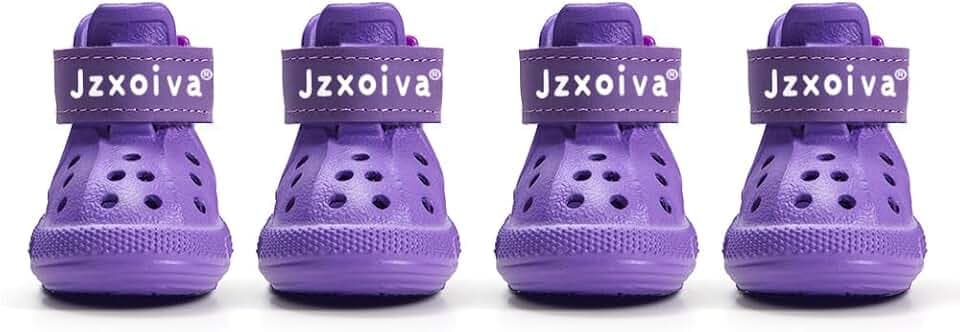 JZXOIVA Dog Shoes for Hot Pavement, Dog Booties for Medium Dogs, Breathable Dog Boots & Paw Protectors, Adjustable Non-Slip Rain Booties, Waterproof Pets Sandals for Beach Purple Size 6