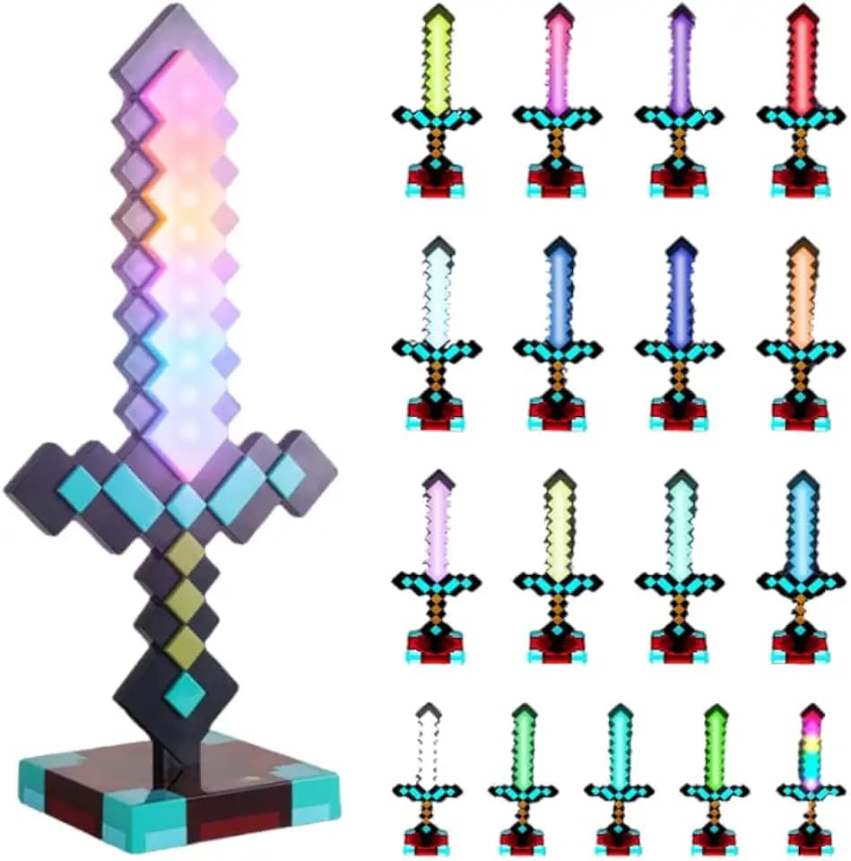 Craft Diamantschwert Licht 17 Farben, Wiederaufladbare Lichtschwert für Kinder, Miner Game Schwert mit Abnehmbarer Basis 2 in 1 Sword LED Lichter für Kinder Geschenke,Cosplay,Zimmer & Party-Dekoration
