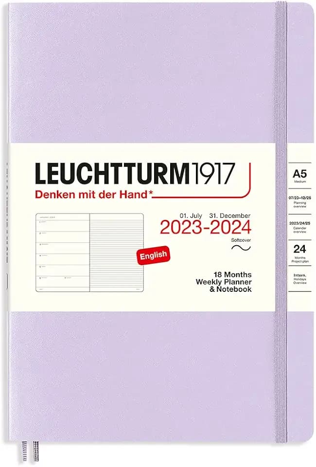 LEUCHTTURM1917 367858 Weekly Planner & Notebook Softcover Medium (A5) 2024, 18 months, Lilac, English