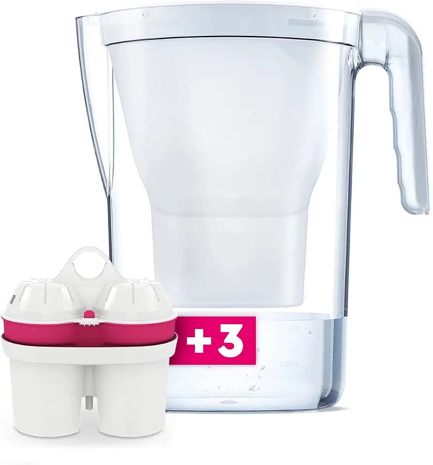 BWT Vida Tischwasserfilter mit 3 Filterkartuschen Magnesium Mineralized Water I Handzähler I 2,6 Liter I Weiß