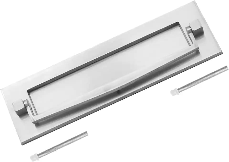 TERF® 250 mm x 75 mm, traditionelle Briefkasten-Abdeckplatte mit Klopfer, poliertes Chrom, 250 mm x 75 mm, Briefkasten-Abdeckplatte inkl. Befestigungsschraube