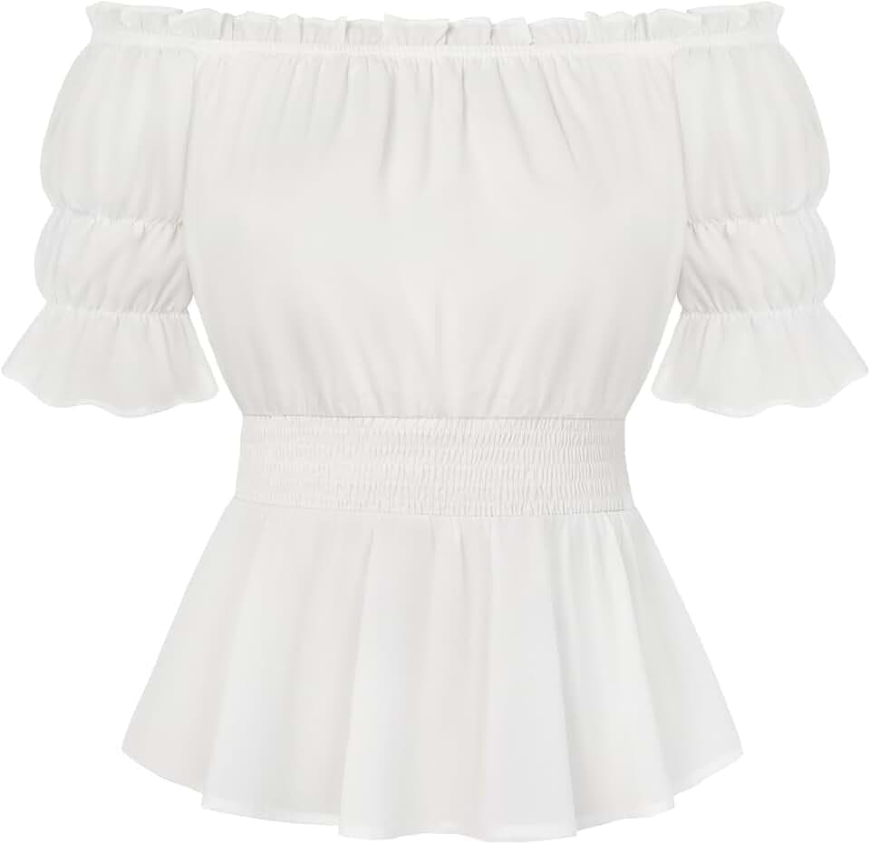SCARLET DARKNESS Damen Renaissance Tops Schulterfrei Puffärmel Corsagenbluse Gesmokte Sommer Trachtenbluse