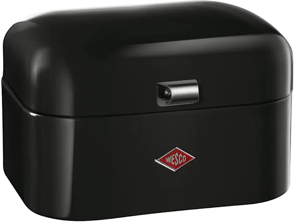 WESCO Single Grandy Brotkasten in der Farbe schwarz, pulverbeschichtetes Stahlblech, Lüftungslöcher und stabiler Handgriff, 22 x 26,8 x 17,5 cm