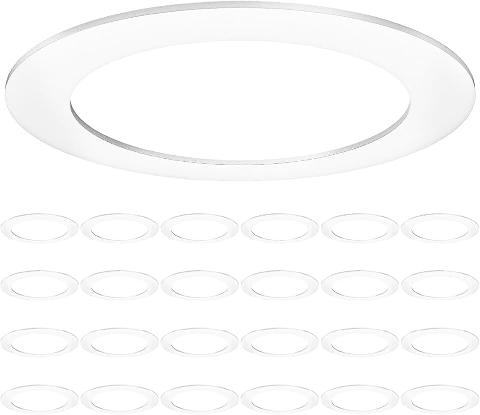 Sunco 24 Pack Goof Rings for 6 Inch Recessed Lights, Flush Mount White Can Light Trim Ring Cover, Outer Diameter 8.6 Inch, Inner Diameter 6.2 Inch, Paintable Surface, Matte Finish.