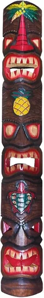 FOREVER BAMBOO 60 in. Tiki Mask Three Face Pineapple & Palm Hand-Carved Tiki Mask Outdoor Wood Art Decoration
