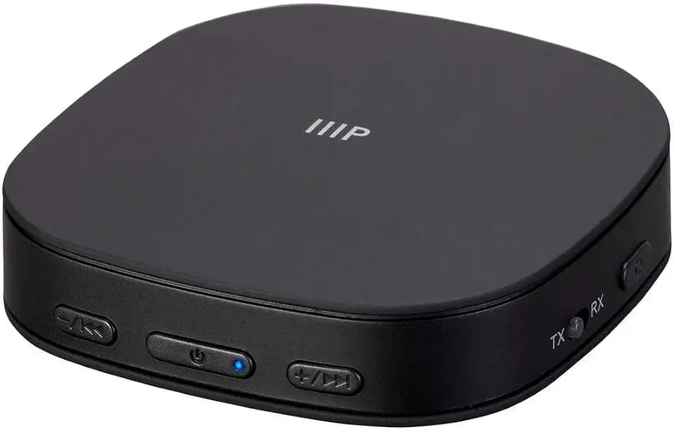 Monoprice Premium Bluetooth 5 Transmitter & Receiver with aptx HD, aptX, aptX Low Latency, AAC, and SBC Codecs and Optical and Aux Inputs Small