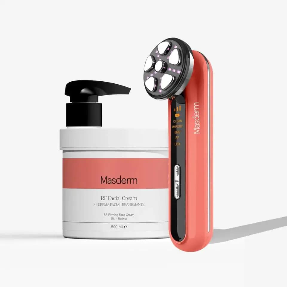 MASDERM | Pack Gesicht Radiofrequenz-Gerät + Radiofrequenz-Gesichtscreme 500 ML | Elektrisches Gesichtsmassagegerät | Gesichtsreinigung | Gesichts und Körper Radiofrequenz | Professionelles HIFU Gerät