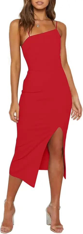 OWIN Women's Spaghetti Strap Bodycon Midi Wedding Guest Dress