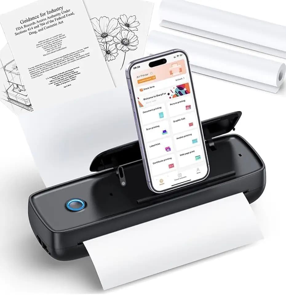 Portable Thermal Printer, Wireless & Bluetooth Mini Inkless Printer for Travel, Office, Home, Supports 8.5x11inch, Compatible with iPhone, Android, Laptop| Light Black