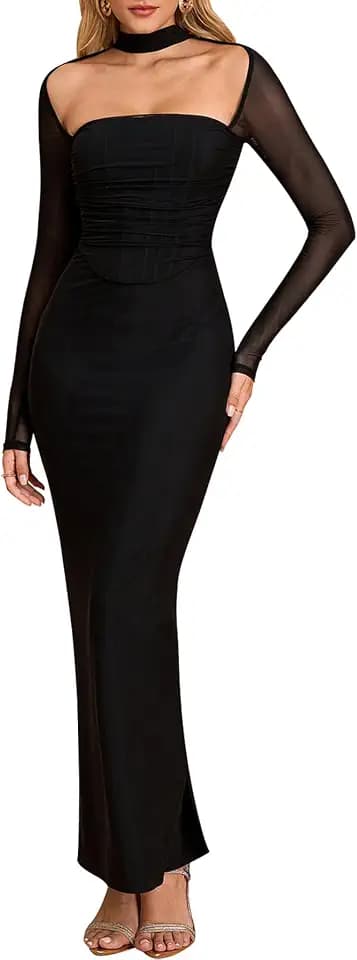 KUTUMAI Fall Long Sleeve Corset Formal Wedding Guest Dress Women Elegant