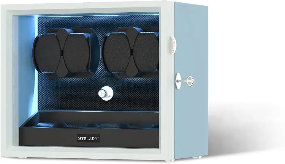 XTELARY Lockable Automatic Watch Winder 4 Rotation Modes and Blue Backlight