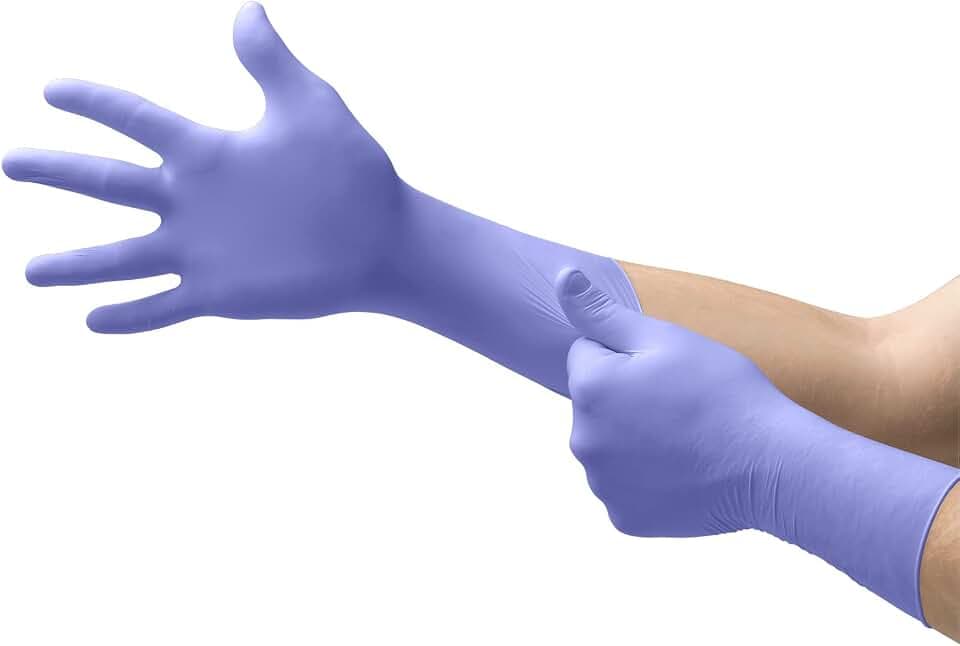 Microflex Ansell 93-853 Einweg-Nitrilhandschuhe, Chemikalien- und Flüssigkeitsschutz, Schutz bei Mechanik-, Industriel- und Chemikalienarbeiten, Blau, Größe XL (50 Handschuhe)