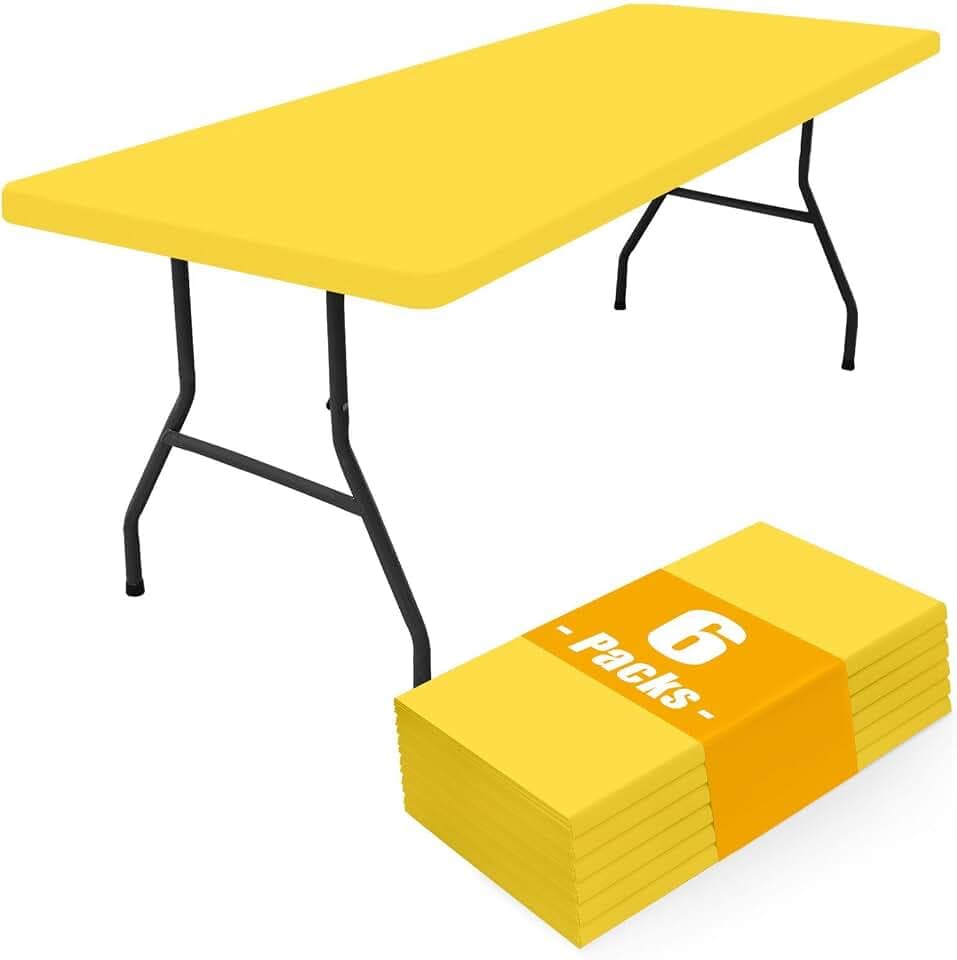 Smiry 6 Pack Rectangle Picnic Table Cloth, Waterproof Elastic Fitted Tablecloths, Washable Polyester Rectangular Patio Table Cover for Camping, Indoor and Outdoor (Yellow, 30"x96")