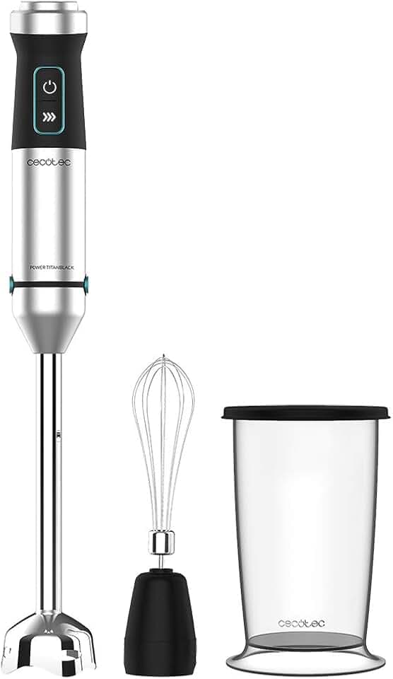 Cecotec Stabmixer Power TitanBlack 1500 XL Cream. 1500 W, CrossBlades Technologie mit 4-Klinge-Blättern mit schwarzer Titan-Beschichtung, extralangem XL-Fuß, Spritzschutz-Klingeneinsatz