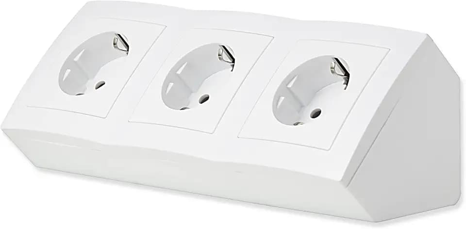 Steckdosenblock 3-Fach weiß für Küche und Büro - hochwertige Steckdose Steckdosenleiste Ecksteckdose Tischsteckdose Unterbausteckdose Aufbausteckdose