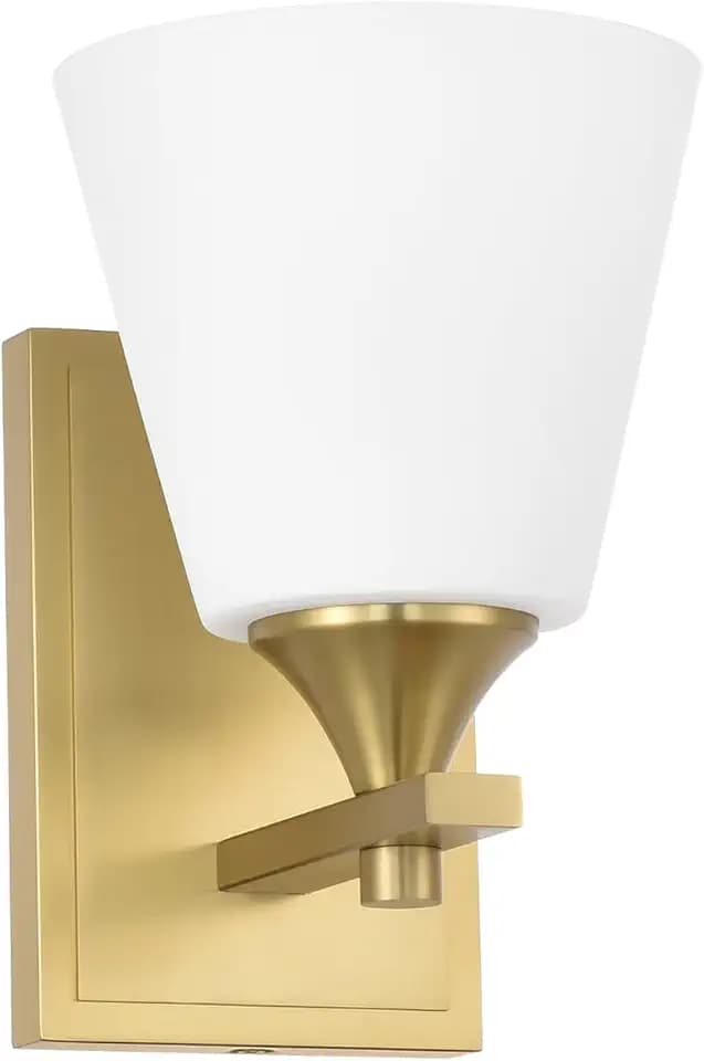 Aged Brass Wall Sconce Light, American Sconces Wall Lighting, Traditional 1 Light Bathroom Vanity Lighting with Opal Glass Shade, Wall Light for Bedroom Bathroom Living Room Entryway Hallway