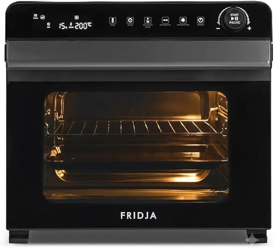 Fridja F77 30L Super Oven Pro – Premium Digital LED Heißluftfritteusen-Ofen – 18 intelligente Programme, Rotisserie-Funktion, leicht zu reinigen, schnell, leistungsstark und vielseitig, Edelstahl-Inne