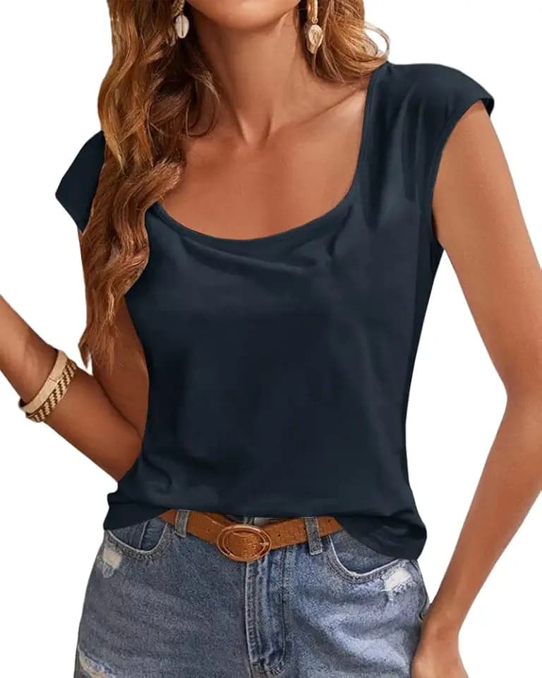 Women's Cap Sleeve Scoop Neck T Shirt Regular Fit Summer Tank Tops