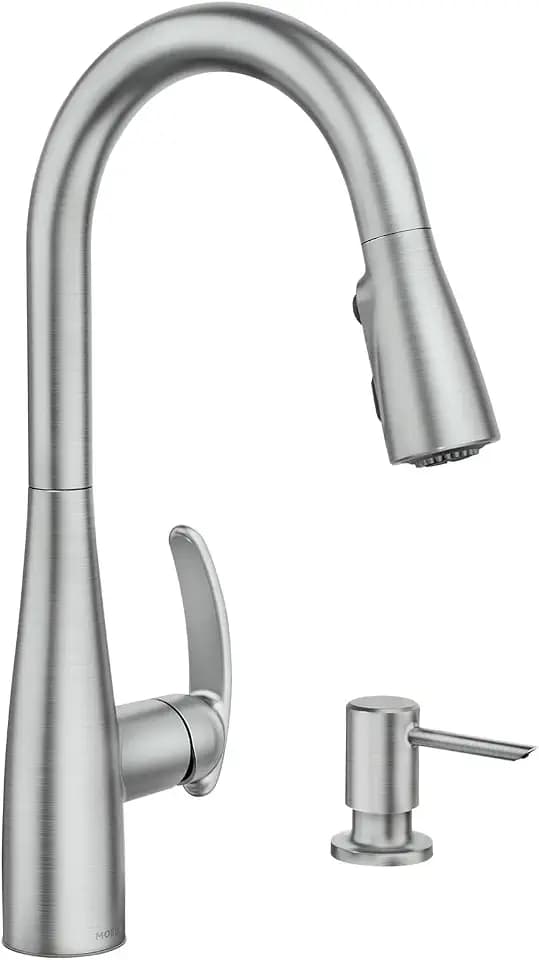 Moen Reyes Stainless Pulldown Kitchen Faucet with Soap Dispenser and Power Boost, Transitional Kitchen Faucet, One-Handle High Arc, Easy Installation, Spot Resist Finish, 87932SRS