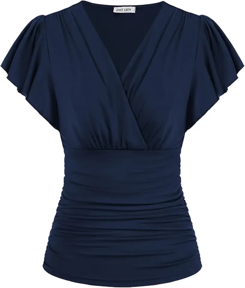 GRACE KARIN Womens Tops Dressy Casual Ruffle Sleeve Wrap Blouses