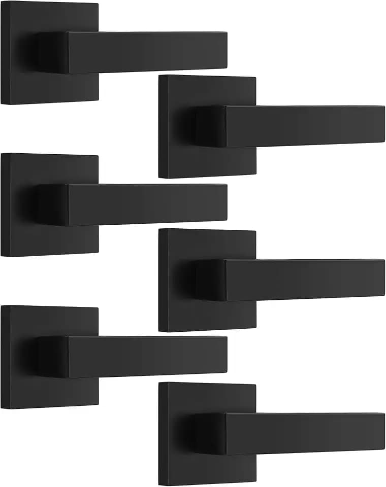 Probrico [Pack of 6 Door Lever Dummy Lever Door Handle for Closets French Doors,Square Dummy Door Lever,Non-Turning Single Side Pull with Black Finish,Easy Installation Pull Only Lever Set